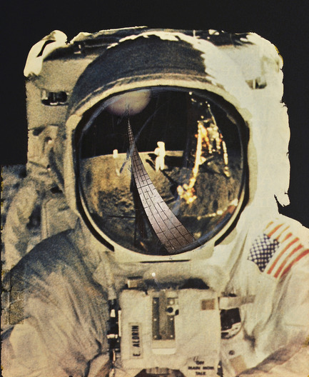 Dossier de presse | 756-01 - Communiqué de presse | Autres odyssées de l’espace - Centre Canadien d’Architecture (CCA) - Évènement + Exposition - Alessandro Poli, Autoritratto con riflessa autostrada Terra-Luna (Autoportrait avec reflet d’autoroute Terre-Lune), 1973, photomontage.&nbsp;<br>© Archivio Alessandro Poli. - Crédit photo : Antonio Quattrone