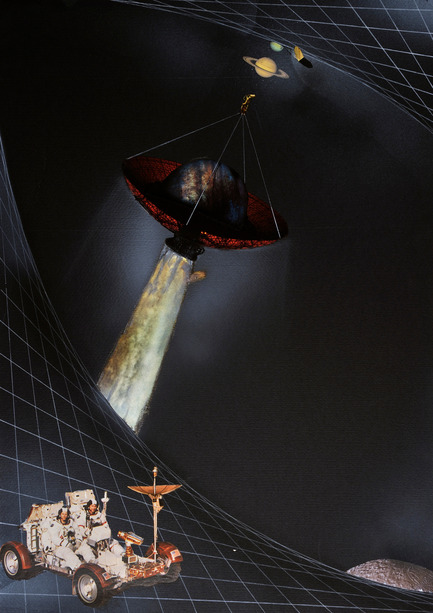 Dossier de presse | 756-01 - Communiqué de presse | Autres odyssées de l’espace - Centre Canadien d’Architecture (CCA) - Évènement + Exposition - Alessandro Poli, Trasporto dei pianeti per ingrandimento della Terra (Déplacer les planètes pour agrandir la surface terrestre), Alessandro Poli, 1973, photomontage.&nbsp;<br>© Archivio Alessandro Poli. - Crédit photo : Antonio Quattrone