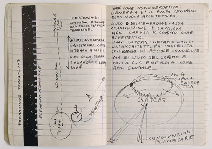 Dossier de presse | 756-01 - Communiqué de presse | Autres odyssées de l’espace - Centre Canadien d’Architecture (CCA) - Évènement + Exposition - Notes d’Alessandro Poli pour le film Architettura interplanetaria (Architecture interplanétaire), 1970-1971.&nbsp; - Crédit photo : Antonio Quattrone