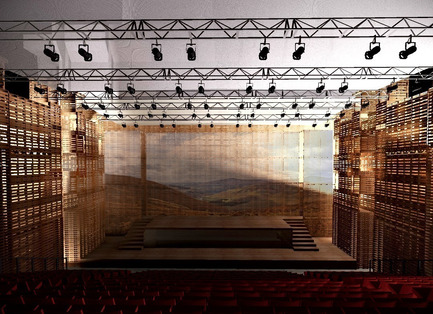 Press kit | 773-01 - Press release | Opéra-palette at the Prague Quadriennal of performance design and space in june 2011 - Jacques Plante & Pascale Pierre - Event + Exhibition - Mountain scenery projection - Photo credit: Alexandre Guérin