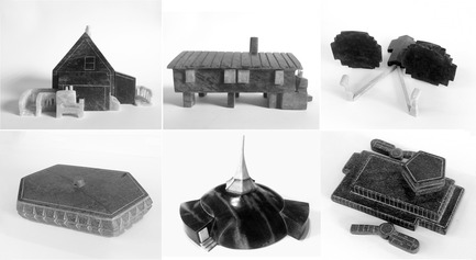 Dossier de presse | 1020-02 - Communiqué de presse | Pavilion of Canadaat the 14th International Architecture Exhibition -la Biennale di Venezia - Royal        Architectural Institute of Canada (RAIC) - Évènement + Exposition - 







A series of 12 soapstone carvings by Inuit artists document key Nunavut buildings and typologies from the 20th century; courtesy Lateral Office.