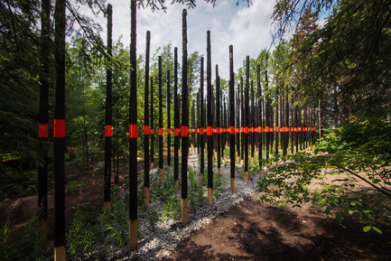 Press kit | 837-08 - Press release | The Gardens of the 15th International Garden Festival seduce visitors - International Garden Festival / Reford Gardens - Event + Exhibition -       AFTERBURN by&nbsp;Civilian Projects [Ksenia Kagner, Nicko Elliott]<br>Brooklyn, New York, United States<br><br>A post-apocalyptic experience that allows visitors to see how nature renews by itself after a fire and how she manages to heal damaged landscapes.<br>     - Photo credit:  Louise Tanguay 