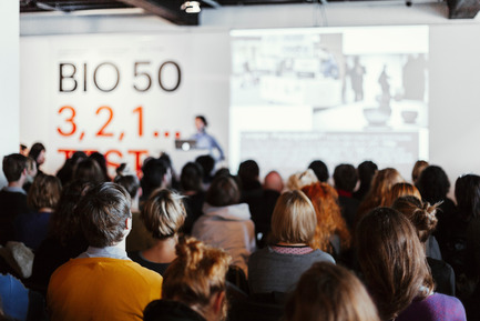 Press kit | 1171-01 - Press release | Fast approaching BIO 50 starts September 18th 2014 - Museum of Architecture and Design (MAO), Ljubljana - Event + Exhibition - Audience at BIO Kick-off event in February 2014 - Photo credit: Lucijan &amp; Vladimir