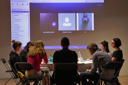 Press kit | 1171-01 - Press release | Fast approaching BIO 50 starts September 18th 2014 - Museum of Architecture and Design (MAO), Ljubljana - Event + Exhibition - Fashion System team Skype meeting at MAO - Photo credit: Tomislav Vidovic