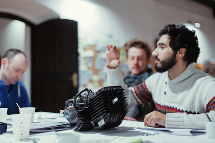 Press kit | 1171-01 - Press release | Fast approaching BIO 50 starts September 18th 2014 - Museum of Architecture and Design (MAO), Ljubljana - Event + Exhibition - Engine Blocks team meeting - Photo credit: Lucijan &amp; Vladimir