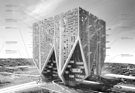 Press kit | 1127-01 - Press release | Winners 2014 eVolo Skyscraper Competition - eVolo Magazine - Competition - Second Place. Car And Shell Skyscraper: Or Marinetti’s Monster. Mark Talbot, Daniel Markiewicz (United States)www.evolo.us/competition/car-and-shell-skyscraper-or-marinetti’s-monster 