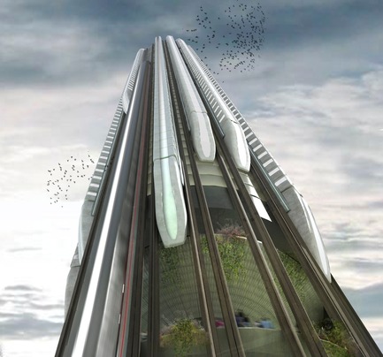 Press kit | 1127-01 - Press release | Winners 2014 eVolo Skyscraper Competition - eVolo Magazine - Competition - Honorable Mention. Hyper-Speed Vertical Train Hub. Christopher Christophi, Lucas Mazarrasa. (United Kingdom)www.evolo.us/competition/hyper-speed-vertical-train-hub 