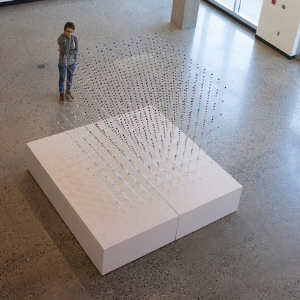 Press kit | 902-02 - Press release | A’ Design Awards 2014 Winners Announced - A' Design Award and Competition - Competition - Opx2 <br>Optic Installation by Jonathon Anderson<br><br>PROJECT DESCRIPTION:<br>OPX2 is made of 8000 aluminum rods 15cm in length and 1.5mm in diameter. 3D printing technology was used to fabricate each of the 2000 connections making it possible to aggregate the structure by holding each rod at an exact angle. The modularity of parts allows for Opx2 to expand and contract to any size. The photos represent a structure that is 2m x 2m x 2m and assembled with a violet gradient of connection parts.<br> - Photo credit: Jonathon Anderson , 2013.