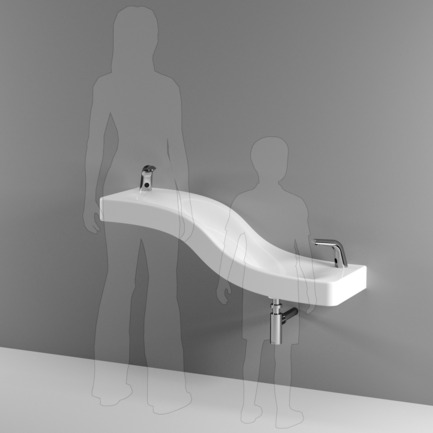 Press kit | 902-02 - Press release | A’ Design Awards 2014 Winners Announced - A' Design Award and Competition - Competition - Serel Wave Washbasin Washbasin by Serel Design Team<br><br>PROJECT DESCRIPTION:<br>SEREL Wave washbasin; while it changes the current double washbasin perception with its unique bowl form, it also includes the usage of adult and child together with its aesthetic form. In addition to usage as a children basin, it provides function for ablution and shoe cleaning which is use in Islam culture.<br> - Photo credit: All images prepared in computer graphics by in house cg technologies and team members.