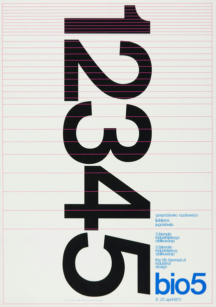 Press kit | 1171-02 - Press release | Countdown to the opening of BIO 50, the Biennial of Design in Ljubljana, Slovenia - Museum of Architecture and Design (MAO), Ljubljana - Event + Exhibition - BIO 5 poster, design: Mihailo Arsovski, 1975. MoMA included nine BIO posters in their study collection; one of them was poster for BIO 5.  - Photo credit: Courtesy of the Museum of Architecture and Design (MAO)