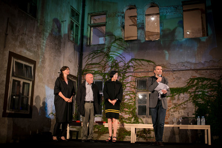Press kit | 1171-03 - Press release | The Winners of the Best Collaboration Awards were revealed at the opening of BIO 50 - Museum of Architecture and Design (MAO), Ljubljana - Event + Exhibition - Maja Vardjan, BIO 50 co-curator, Sasa J. Maechtig, BIO 50 jury member, Alice Rawsthorn, BIO 50 jury member, Jan Boelen, BIO 50 curator, at BIO 50 Award ceremony - Photo credit: Tomislav Vidović /MAO