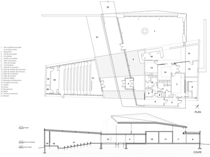 Dossier de presse | 1117-02 - Communiqué de presse | Smith Vigeant architectes lauréat des prix d’excellence CECOBOIS 2014 - Smith Vigeant Architectes - Architecture institutionnelle - Plan et coupe - Crédit photo : Smith Vigeant architectes