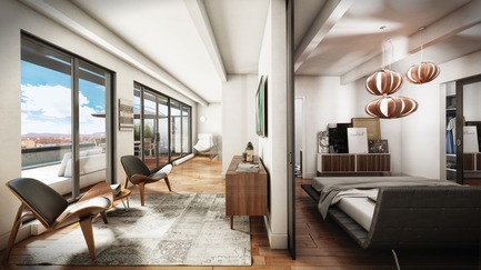 Dossier de presse | 1038-02 - Communiqué de presse | Le Nordelecdévoile l’intérieur de son premier penthouse - Condos Nordelec - Design d’intérieur résidentiel -  NIVEAU 3 et TERRASSE&nbsp;(3D) - Crédit photo : Nordelec