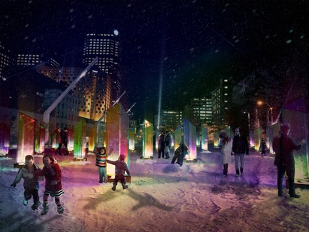 Press kit | 562-48 - Press release | Luminothérapie Competition: And the winners for 2014-2015 are... - Bureau du design - Ville de Montréal - Urban Design - Prismatica &nbsp;- night perspective - Photo credit: Raw Design
