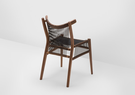 Press kit | 1539-01 - Press release | Loom Collection by H: Inspired by Mexican Tradition - H - Industrial Design -  Loom Chair<br>H: 78cm; W: 52cm; D: 55cm<br>Walnut, Black Cords<br>Designer: Hierve - Photo credit: Peter Guenzel