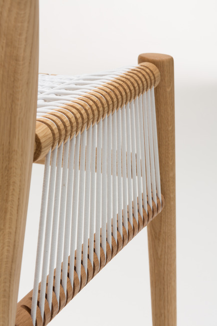 Press kit | 1539-01 - Press release | Loom Collection by H: Inspired by Mexican Tradition - H - Industrial Design -   Loom Chair<br>H: 78cm; W: 52cm; D: 55cm<br>Oak,White Cords<br>Designer: Hierve  - Photo credit: Peter Guenzel