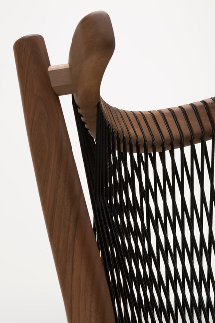 Press kit | 1539-01 - Press release | Loom Collection by H: Inspired by Mexican Tradition - H - Industrial Design -   Loom Chair<br>H: 78cm; W: 52cm; D: 55cm<br>Walnut, Black Cords<br>Designer: Hierve - Photo credit: Peter Guenzel