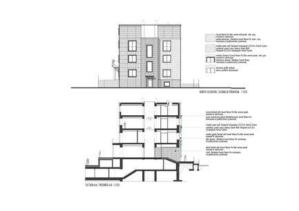 Press kit | 1139-03 - Press release | Foundation for Polish Science Headquarters - FAAB Architektura - Commercial Architecture - North Elevation &amp; Section A-A 1:250<br> - Photo credit: © FAAB Architektura