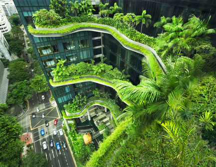 Press kit | 1173-02 - Press release | Winners announce -DFA Awards 2014 - Hong Kong Design Centre (HKDC) - Competition - Project Title: PARKROYAL on PickeringWinning Company: WOHA (Singapore)<br><br>“A world-class hotel of sophisticated design. The project team was conscious of hospitality. The strong ‘green architecture’ concept was articulated via a high design standard.” Shashi Caan, Design for Asia Awards 2014 Judge&nbsp;<br><br>Synopsis: In Asia, where land is limited, the challenge for any architect is to deliver ever higher density developments without compromising quality of life. WOHA was acutely aware of this when commissioned to design Parkroyal and strived to connect people with the nature. This hotel and office project has raised the bar as a truly “green” building. Situated in Singapore’s city centre, the 12-storey building is self-sufficient:the roof surfaces collect all the rainwater, which is then distributed via gravitation feed. In a dry period, reserve collection tanks are supplemented with non-potable recycled wastewater. The roof is also fitted with photovoltaic panels for electricity generation. Overall, the building’s sustainable features reduce 30% of operational needs, and is hence granted the “Green Mark Platinum” certification.