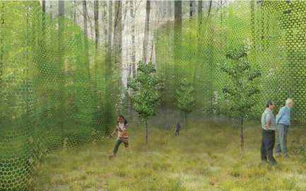 Press kit | 837-11 - Press release | The International Garden Festival announces the designers for its 16th edition - International Garden Festival / Reford Gardens - Landscape Architecture - POPPLE&nbsp;by Meaghan Hunter, landscape architect &amp; Suzy Melo, landscape architect, Winnipeg (Manitoba) Canada. <br><br>In a wooded area, a large curtain of colorful metal disks dance in the wind to create a melody and a visual buzz, evoking the leaves of trembling aspen. This sensory experience seeks to highlight the simple beauty of the forest. Visitors will be encouraged to interact with the curtains and contribute to the movement of "leaves" that will move in the space. There is a dynamic in nature that remains invisible and this installation will invite people to explore and see what has always been there. <br><br>Meaghan Hunter is landscape architect intern who also has a degree in environmental design. Her creativity and eclecticism has led her to architecture, urban design and landscape architecture, where ecology, environmental management, engineering and the arts meet. Suzy Melo holds a Masters in landscape architecture and a degree in environmental design. She is interested in the transition between interior and exterior spaces, particularly those heavily defined by built architecture. They are both working for landscape architecture firms in Winnipeg. - Photo credit: Meaghan Hunter