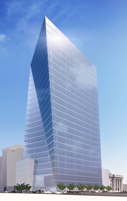 Dossier de presse | 1204-02 - Communiqué de presse | Pei Cobb Freed & Partners Designs an Iconic Tower for Downtown Sacramento - Pei Cobb Freed & Partners - Architecture commerciale - Sloping north and south facades give the building a distinctive profile. - Crédit photo : Pei Cobb Freed &amp; Partners