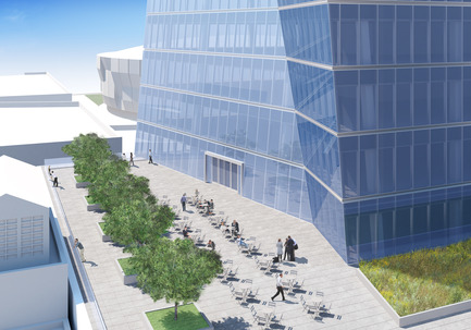 Dossier de presse | 1204-02 - Communiqué de presse | Pei Cobb Freed & Partners Designs an Iconic Tower for Downtown Sacramento - Pei Cobb Freed & Partners - Architecture commerciale - Terrace atop the podium on the east side of the tower - Crédit photo : Pei Cobb Freed &amp; Partners