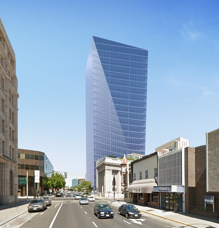 Dossier de presse | 1204-02 - Communiqué de presse | Pei Cobb Freed & Partners Designs an Iconic Tower for Downtown Sacramento - Pei Cobb Freed & Partners - Architecture commerciale - View looking west along J Street - Crédit photo : Pei Cobb Freed &amp; Partners