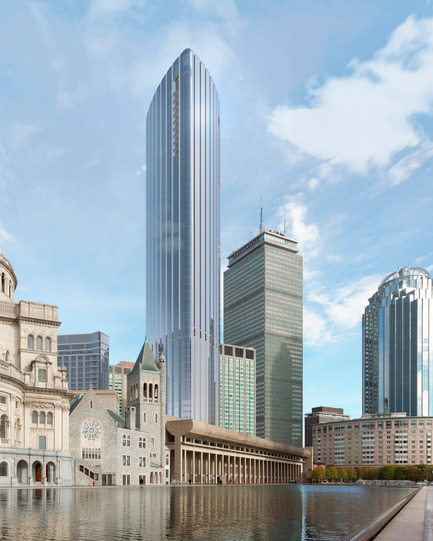 Dossier de presse | 1204-03 - Communiqué de presse | Boston’s Tallest Residential Building, Designed by Pei Cobb Freed & Partners, Breaks Ground - Pei Cobb Freed & Partners - Architecture résidentielle - View from Christian Science Plaza - Crédit photo :  Pei Cobb Freed &amp; Partners, Cambridge Seven Associates 