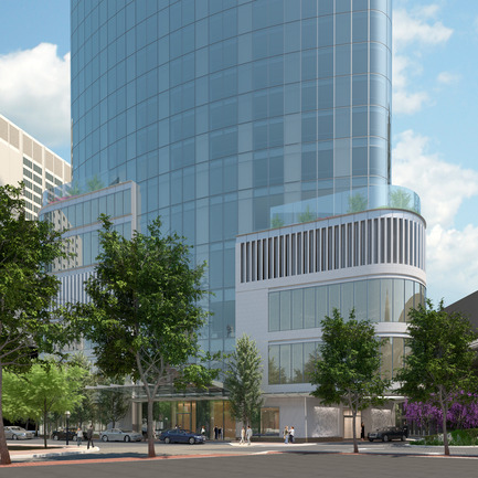 Dossier de presse | 1204-03 - Communiqué de presse | Boston’s Tallest Residential Building, Designed by Pei Cobb Freed & Partners, Breaks Ground - Pei Cobb Freed & Partners - Architecture résidentielle -  Porte-cochère at entry to Four Seasons Private Residences, right, and entry to Four Seasons Hotel One Dalton Street, center - Crédit photo :  Pei Cobb Freed &amp; Partners, Cambridge Seven Associates 