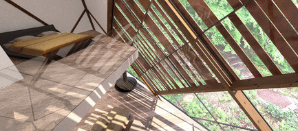 Press kit | 880-06 - Press release | The Giants of Bigwin - MU Architecture - Residential Architecture - Mezzanine view of living space - Photo credit: MU Architecture