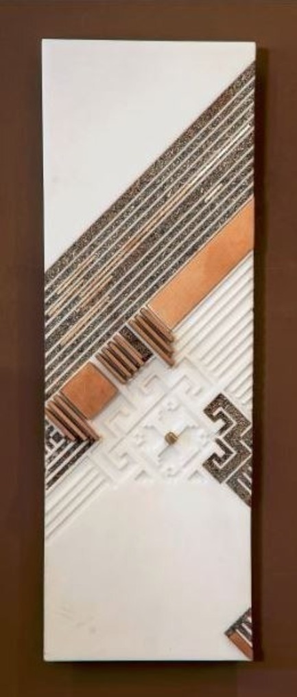 Press kit | 1604-01 - Press release | Design Days Dubai 2015 - Gallery Announcement - Design Days Dubai - Event + Exhibition - Nermeen Abu-Dail, Takween 2 Composition 2, Wall hanging artwork, White Corian with copper and copper in lay, 15x43 cm, 2014 - Photo credit: Courtesy of Nabeel Qutteineh 