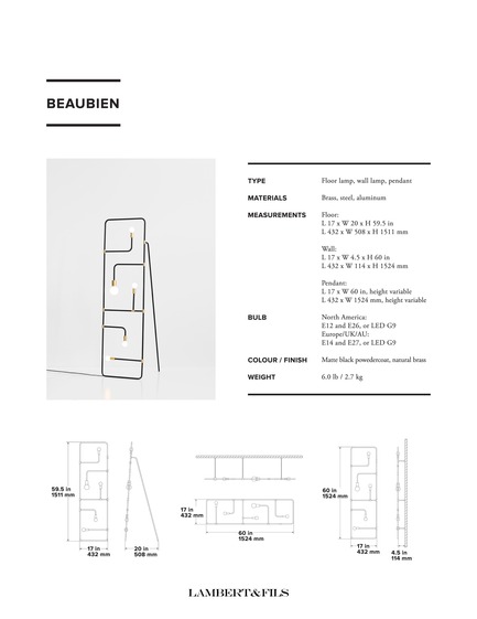 Press kit | 1619-01 - Press release | Official launch of the Beaubien by Lambert & Fils at ICFF 2015 in New York - Lambert & Fils - Product - Spec sheet containing technical line drawings - Photo credit: Lambert &amp; Fils