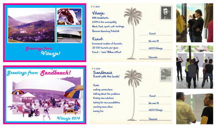 Press kit | 1654-01 - Press release | nanotourism - nanotourism international research team - Event + Exhibition -   nanotourism, case study: KSEVT - connecting people, Vitanje, Slovenia<br>local nanotourism generator&nbsp;<br><br>first and second column: postcards focusing on aspects, potentials and scenarios of Vitanje<br>third column: participatory strategies to collect feelings, desires and visions of the inhabitants of Vitanje  - Photo credit: Marjeta Fendre, Maja Jenko, Žiga Rošer