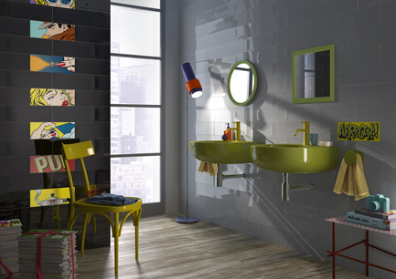 Press kit | 1606-01 - Press release | A new tile collection inspired by the Pop Art of Roy Lichtenstein - Ceratec - Product - Bathroom - Tiles showned: POP N &amp; G and Cartoon mix   - Photo credit:  POP Series By Ceratec 