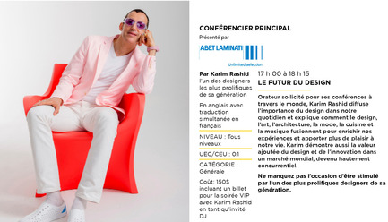 Dossier de presse | 673-11 - Communiqué de presse | SALON DU DESIGN : Conférences et Soirée VIP - Agence PID - Évènement + Exposition - Conférence de Karim Rashid_Conférencier principal - Crédit photo :  Agence PID SALON DU DESIGN 2015 