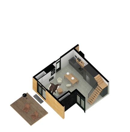 Dossier de presse | 1095-02 - Communiqué de presse | Spahaus et Trihaus : l’architecture contemporaine se démocratise en nature - Fraternité-sur-Lac & YH2 - Immobilier - TRIHAUS - VUE 3D - NIVEAU 1 - Crédit photo : YH2 Architecture