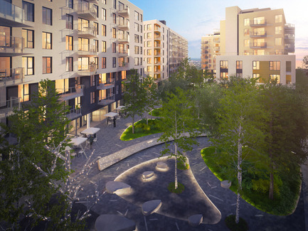 Press kit | 1867-01 - Press release | ARBORA takes root in Griffintown - LSR GesDev and Sotramont - Residential Architecture - Interior court - Photo credit: Lemay+CHA