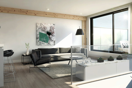 Press kit | 1867-01 - Press release | ARBORA takes root in Griffintown - LSR GesDev and Sotramont - Residential Architecture - Living room - Photo credit: Hùma Design