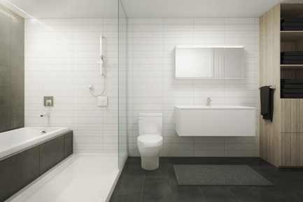 Press kit | 1867-01 - Press release | ARBORA takes root in Griffintown - LSR GesDev and Sotramont - Residential Architecture - Bathroom - Photo credit: Hùma Design