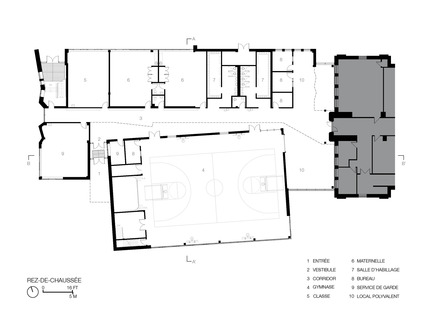 Dossier de presse | 752-03 - Communiqué de presse | Une jeune funambule de bronze... accueille les écoliers de Parc-Extension - NFOE et associés architectes - Architecture institutionnelle - Plan du rez de chaussée - Crédit photo : NFOE et associés architectes