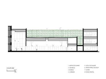 Dossier de presse | 752-03 - Communiqué de presse | Une jeune funambule de bronze... accueille les écoliers de Parc-Extension - NFOE et associés architectes - Architecture institutionnelle - Coupe - Crédit photo : NFOE et associés architectes