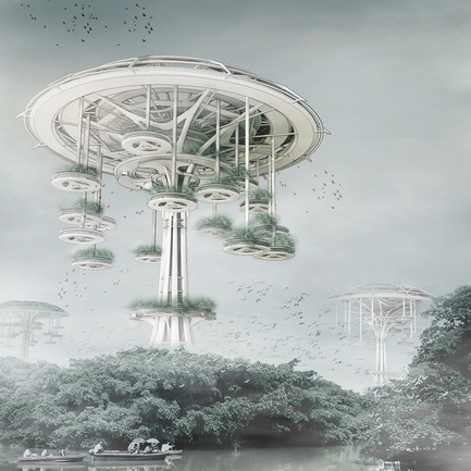 Press kit | 1127-08 - Press release | Call for entries: 2016 Skyscraper Competition - eVolo Magazine - Competition - Floating Waterfront Village (submission 2015 competition) - Photo credit: Yi Wang, Jin Wei (China)