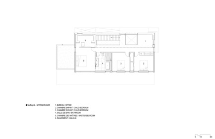 Press kit | 1527-02 - Press release | KL House - Bourgeois / Lechasseur architects - Residential Architecture - Second floor plan - Photo credit: Bourgeois / Lechasseur architects
