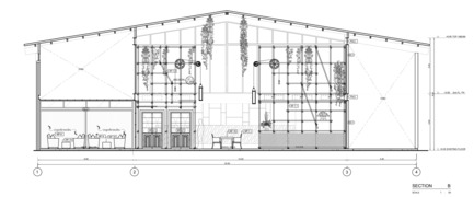 Press kit | 1972-01 - Press release | ‘Vivarium’ - A Tractor Warehouse Turned Restaurant by Hypothesis Won the INSIDE Award 2015 - Hypothesis - Commercial Interior Design - Cross section - Photo credit:  Hypothesis 