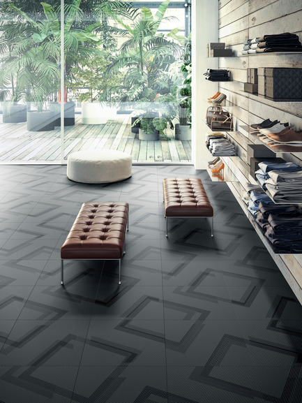 Press kit | 1177-03 - Press release | An incredible maze of ideas and creativity: Labyrinth by Giulio Iacchetti - Ceramiche Refin - Product - Labyrinth Angle Navy 60x60 - Photo credit: Ceramiche Refin S.p.A.