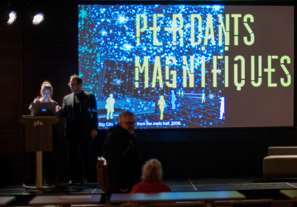 Dossier de presse | 763-16 - Communiqué de presse | Perdants Magnifiques 2 - Maison de l'architecture du Québec - Évènement + Exposition - La première soirée Perdants Magnifiques au Centre Phi le 26 octobre 2015.<br> - Crédit photo : Alain Laforest<br>