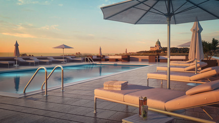 Dossier de presse | 2056-01 - Communiqué de presse | Lancement du tout nouveau projet de condominiums Beaumont - DevMcGill - Immobilier - La terrasse avec sa piscine chauffée et ses aires de détente est une véritable oasis. La splendeur à perte de vue ! - Crédit photo : Sébastien Gaudard - Vizual 3D