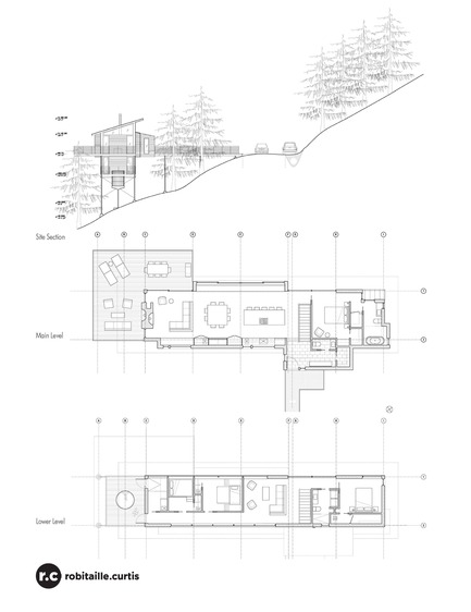 Dossier de presse | 2054-01 - Communiqué de presse | Chalet de ski laurentien - RobitailleCurtis - Architecture résidentielle - &nbsp;Section and Floor Plans - Crédit photo : Marc Cramer