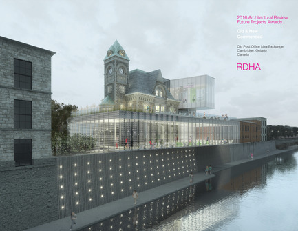 Press kit | 1070-02 - Press release | Old Post Office Idea Exchange - RDH Architects - Institutional Architecture - Rendered View Looking South Along River's Edge&nbsp; - Photo credit: RDHA
