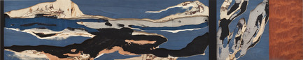 Dossier de presse | 746-04 - Communiqué de presse | L’écho des éléments - Yechel Gagnon - Art - 
L'écho des éléments, 2013<br>carved custom-made plywood (Spruce, Douglas-fir, bubinga &amp; tinted veneers)24" x 120" / 61 x 305 cm 
 - Crédit photo : Richard-Max Tremblay